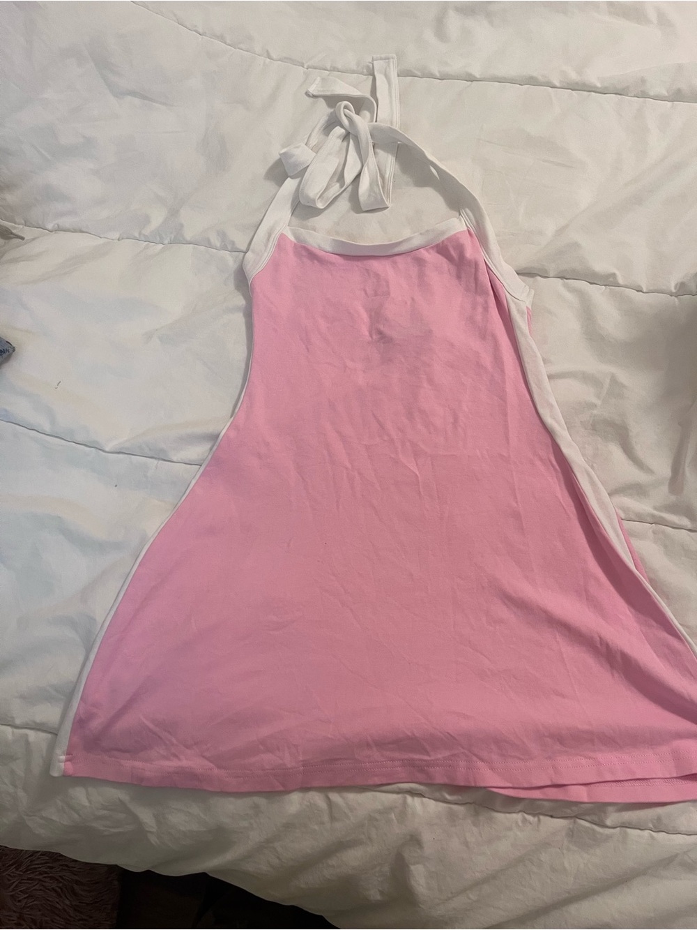 White Fox Boutique Pink and White Halter Mini Dress